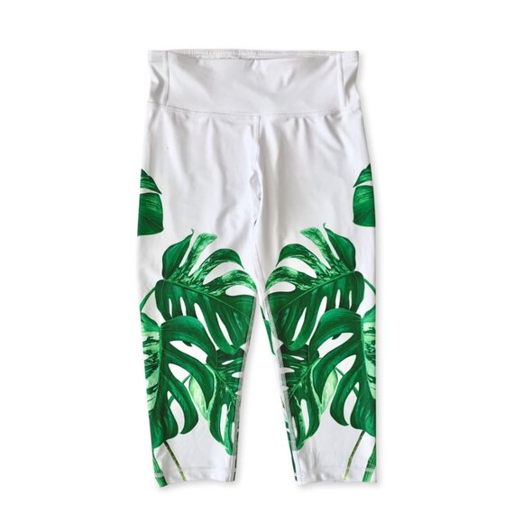 CHRLDR Pants - CHRLDR Monstera Leaf 3/4 Leggings Athleisure Yoga Tropical Resort Activewear